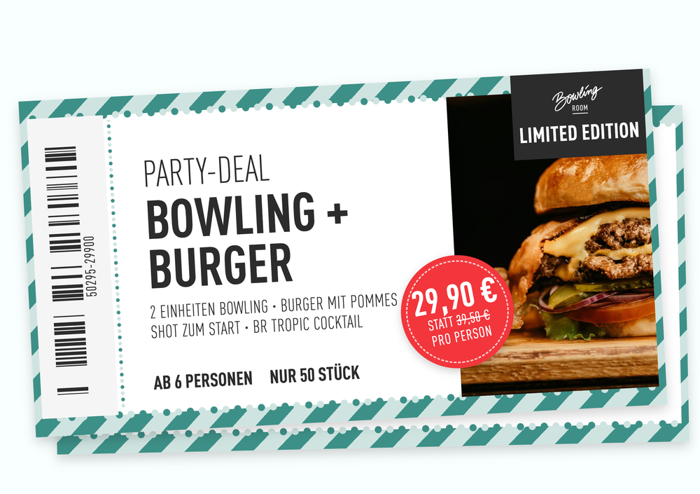PARTY-DEAL - BOWLING + BURGER FÜR 29,90 € P.P.